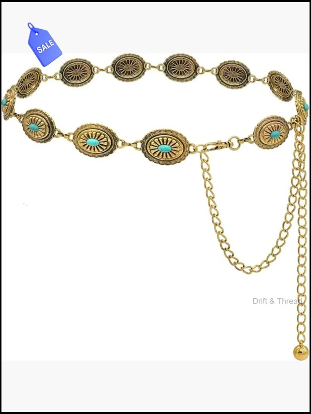 Metal Concho Chain Belt Western Cowgirl Waist Chain